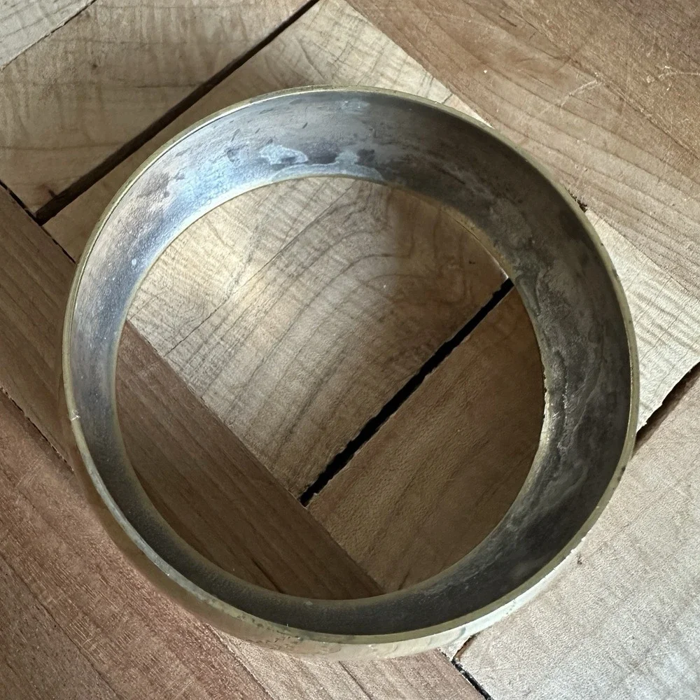 Vintage Brass Bangle Bracelet Size 8.5 Chunky Wide Etched Hammered Boho Gold